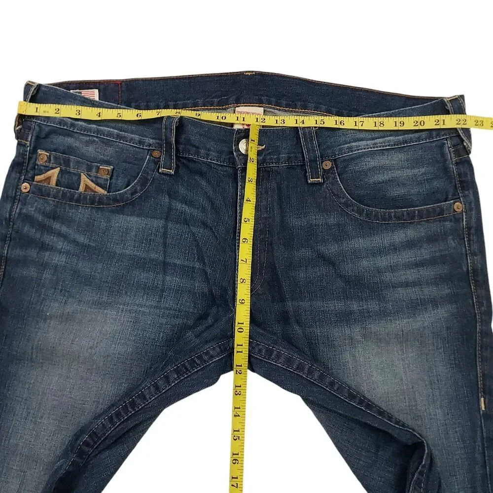 True Religion Bobby Jeans Mens 42x32 Blue Straight Leg Embroidered Retro Y2K